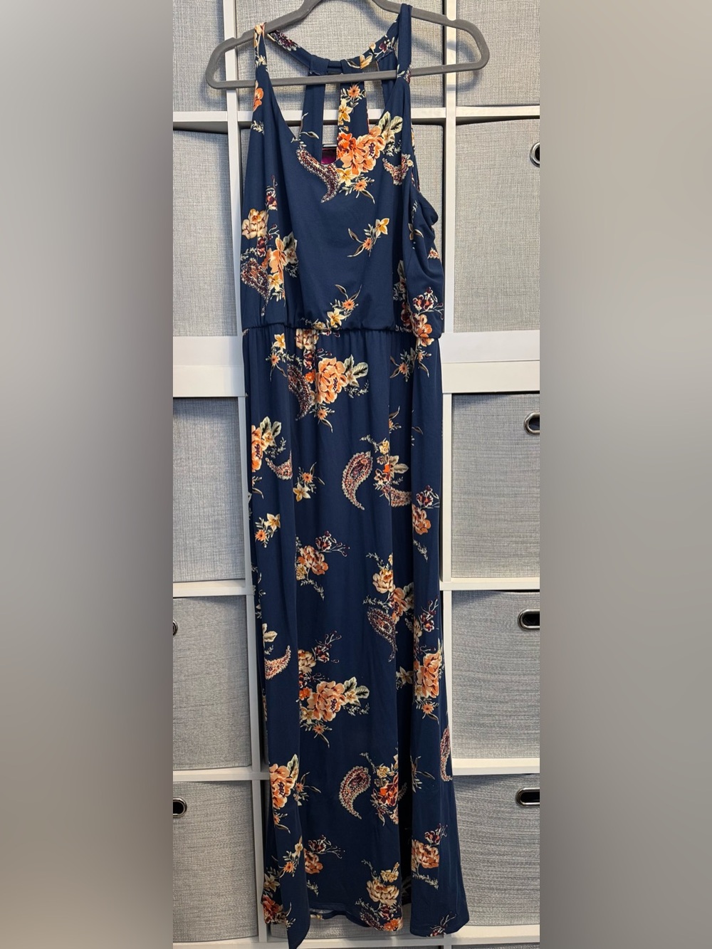 nine britton Navy Maxi Dress with Orange Floral Print